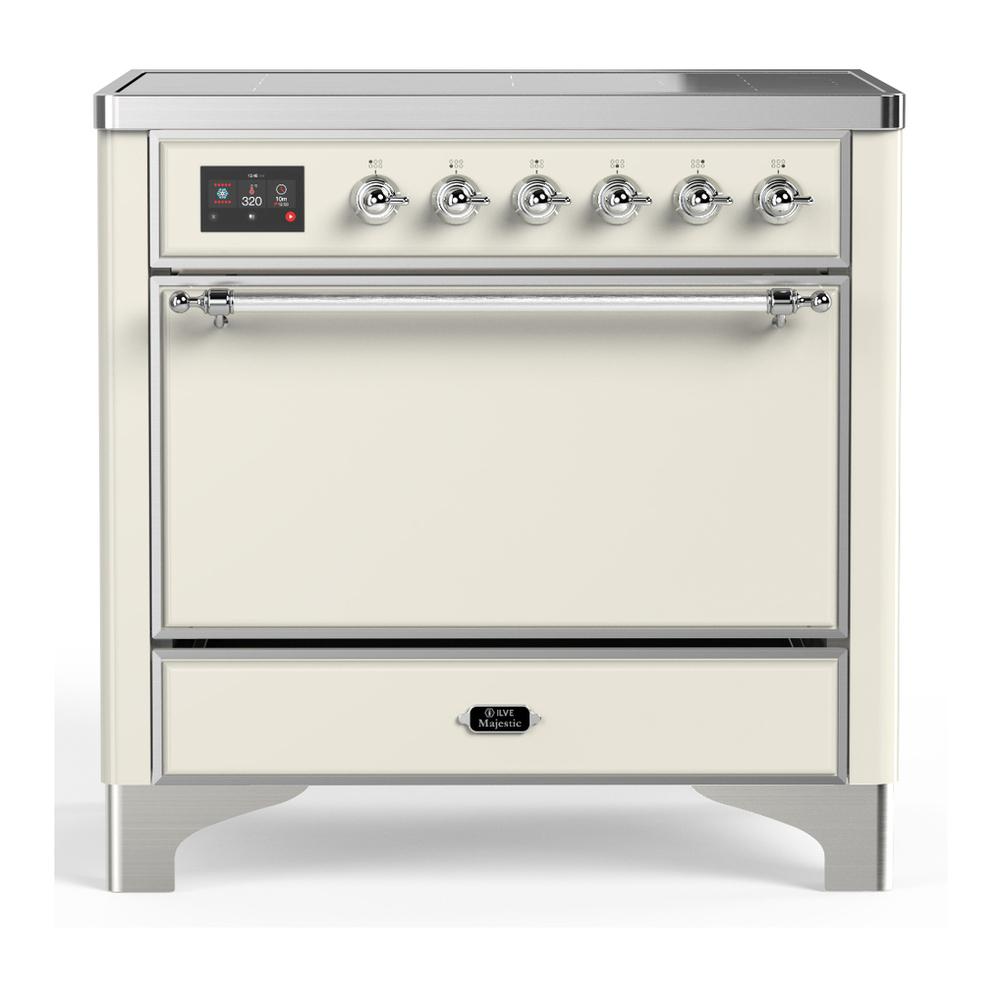 Ilve UMIB36QNR3AWC Ilve Umib36Qnr3Awc Majestic Iii 36 Inch Induction Range With 6 Elements, 3.5 Cu. Ft. Total Oven Capacity (Solid Door, Antique White, Chrome)