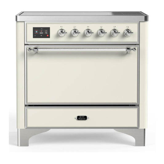 Ilve UMIB36QNR3AWC Ilve Umib36Qnr3Awc Majestic Iii 36 Inch Induction Range With 6 Elements, 3.5 Cu. Ft. Total Oven Capacity (Solid Door, Antique White, Chrome)