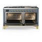 Ilve UM60FNR3BGGLP Ilve Um60Fnr3Bgglp Majestic Iii 60 Inch Dual Fuel Range With 9 Burners And Griddle, Dual Function Burner Up To 25,000 Btu (Liquid Propane, Triple Glass Door, Blue Grey, Brass)