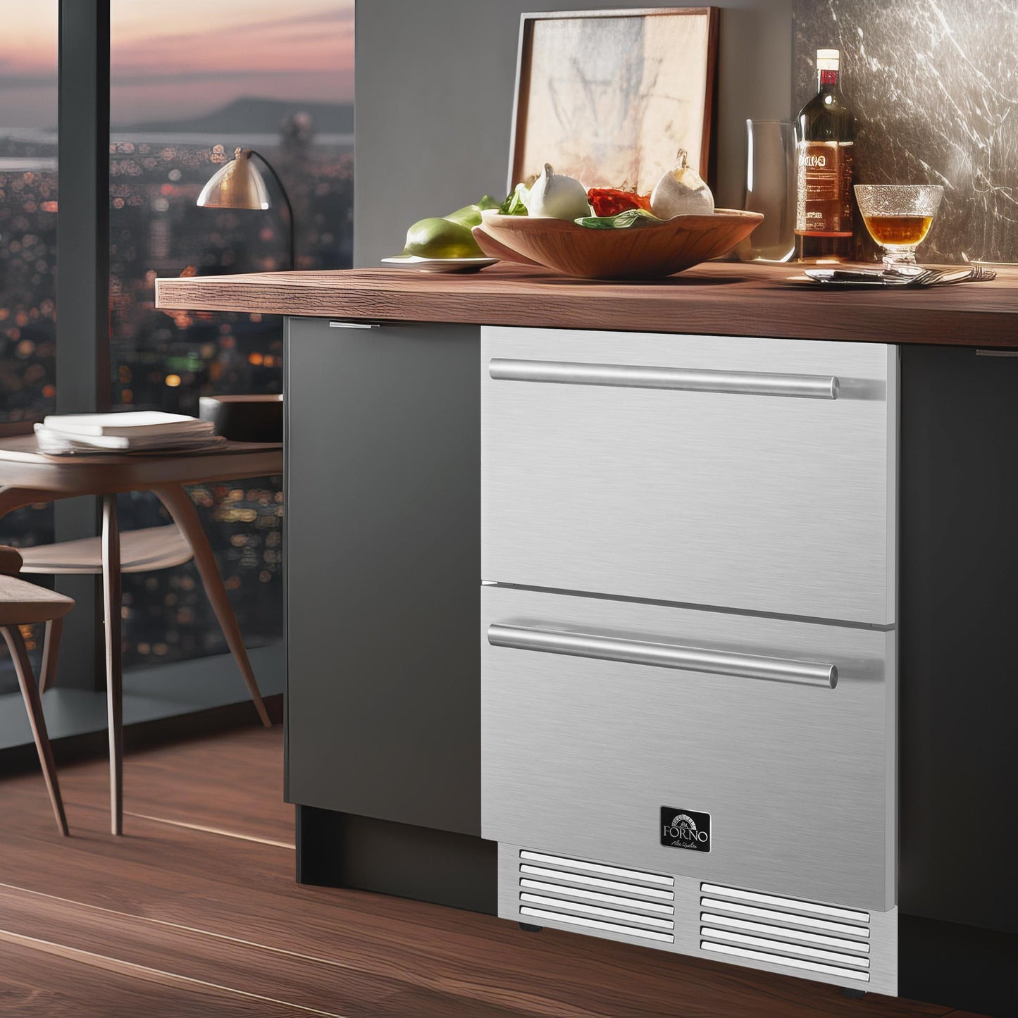 Forno FDROD161124S Forno Como 24-Inch Indoor Outdoor Drawer Refrigerator, 4.87 Cu.Ft, Stainless Steel Interior, Adjustable Shelves, Led Lighting
