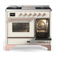 Ilve UMD40FNR3AWP Ilve Umd40Fnr3Awp Majestic Iii 40 Inch Dual Fuel Range With 6 Burners And Griddle, Dual Function Burner Up To 25,000 Btu (Natural Gas, Triple Glass Door, Antique White, Copper)