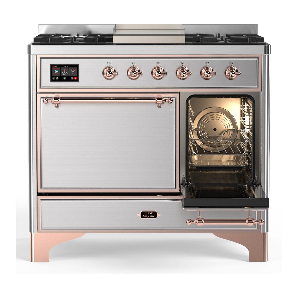 Ilve UMD40FQNR3SSPLP Ilve Umd40Fqnr3Ssplp Majestic Iii 40 Inch Dual Fuel Range With 6 Burners And Griddle, Dual Function Burner Up To 25,000 Btu (Liquid Propane, Solid Door, Stainless Steel, Copper)