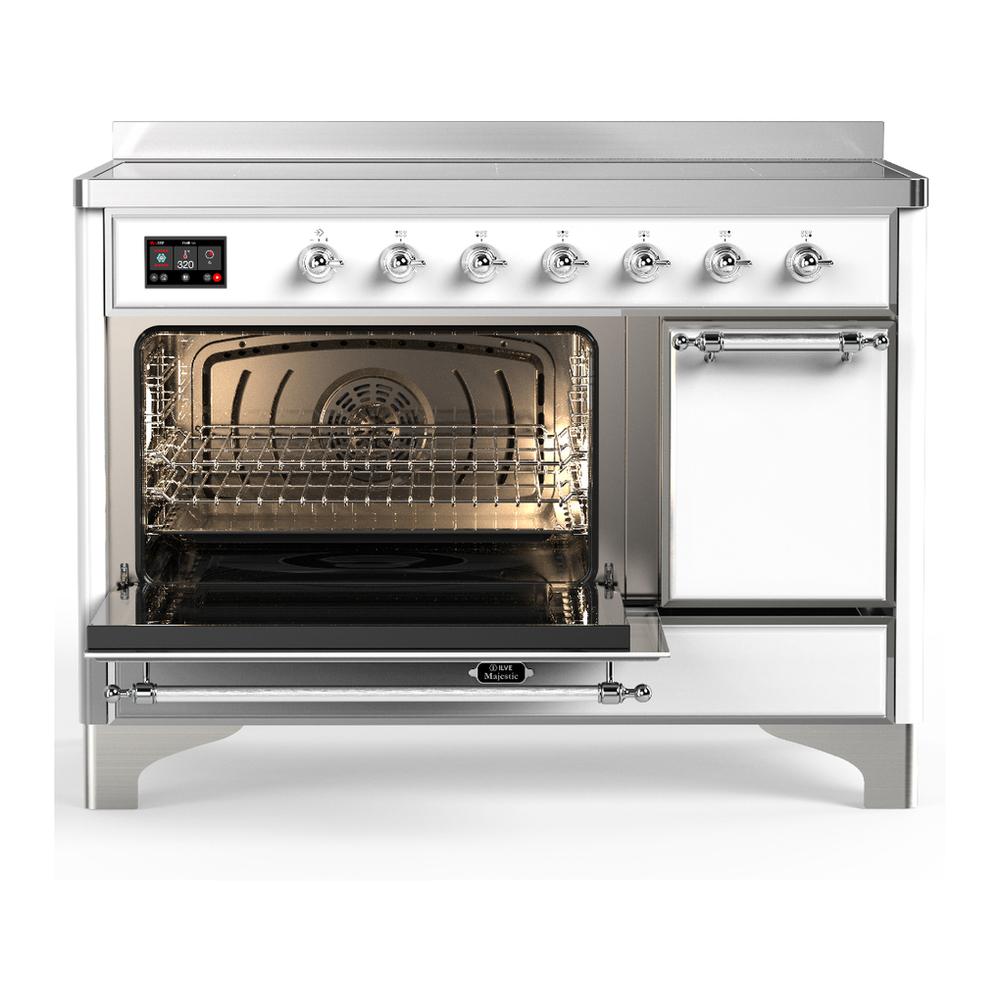 Ilve UMIB48QNR3WHC Ilve Umib48Qnr3Whc Majestic Iii 48 Inch Induction Range With 6 Elements, 5.02 Cu. Ft. Total Oven Capacity (Solid Door, White, Chrome)