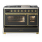Ilve UM48FNR3MGG Ilve Um48Fnr3Mgg Majestic Iii 48 Inch Dual Fuel Range With 8 Burners And Griddle, Dual Function Burner Up To 25,000 Btu (Natural Gas, Triple Glass Door, Graphite Matte, Brass)