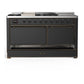Ilve UM60FSQNR3MGB Ilve Um60Fsqnr3Mgb Majestic Iii 60 Inch Dual Fuel Range With 7 Burners, Griddle And French Top, Dual Function Burner With Up To 25,000 Btu (Natural Gas, Solid Door, Graphite Matte, Burnished)