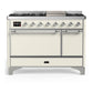 Ilve UM48FQNR3AWC Ilve Um48Fqnr3Awc Majestic Iii 48 Inch Dual Fuel Range With 8 Burners And Griddle, Dual Function Burner Up To 25,000 Btu (Natural Gas, Solid Door, Antique White, Chrome)
