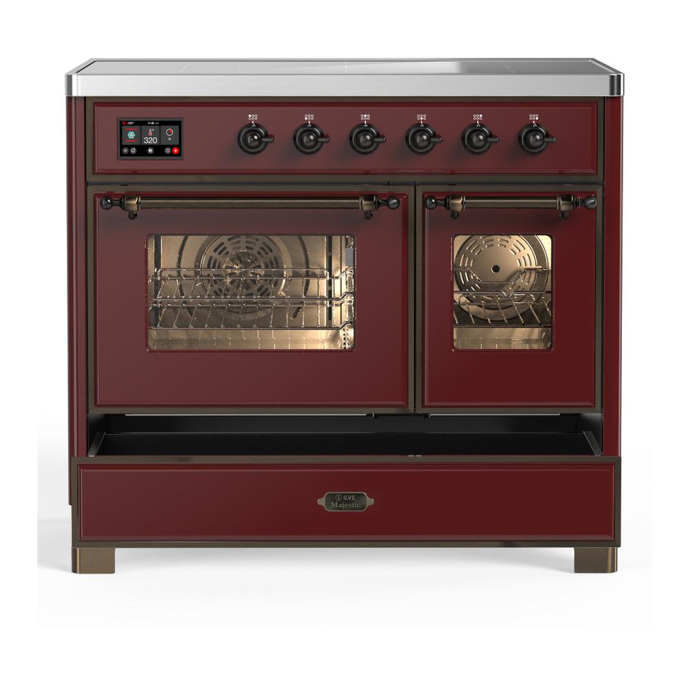 Ilve UMDIB40NR3BUB Ilve Umdib40Nr3Bub Majestic Iii 40 Inch Induction Range With 6 Elements, 3.82 Cu. Ft. Total Oven Capacity (Triple Glass Door, Burgundy, Burnished)