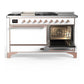 Ilve UM60FSQNR3WHPLP Ilve Um60Fsqnr3Whplp Majestic Iii 60 Inch Dual Fuel Range With 7 Burners, Griddle And French Top, Dual Function Burner With Up To 25,000 Btu (Liquid Propane, Solid Door, White, Copper)