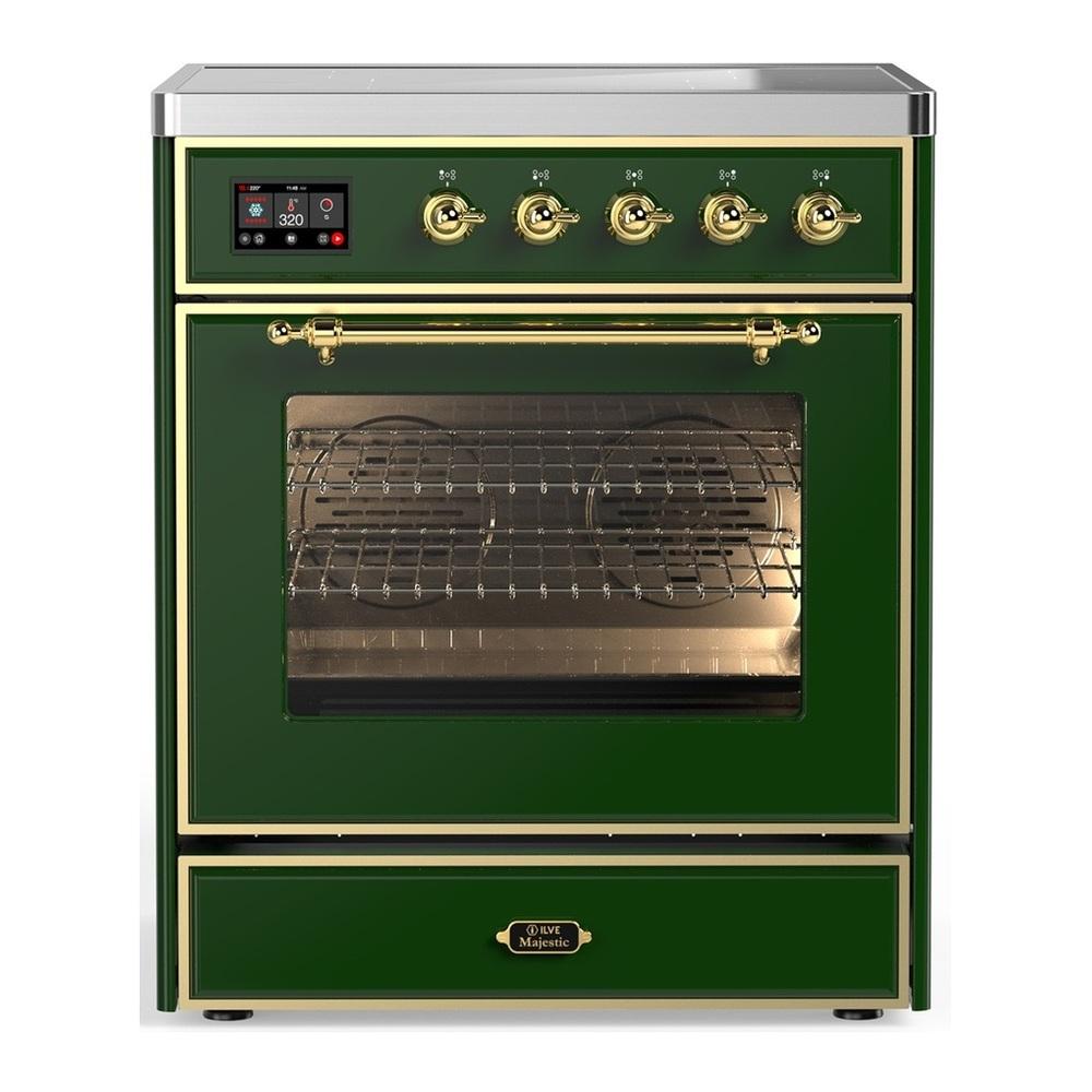 Ilve UMIB30NR3EGG Ilve Umib30Nr3Egg Majestic Iii 30 Inch Induction Range With 4 Elements, 4 Cu. Ft. Oven Capacity (Triple Glass Door, Emerald Green, Brass)