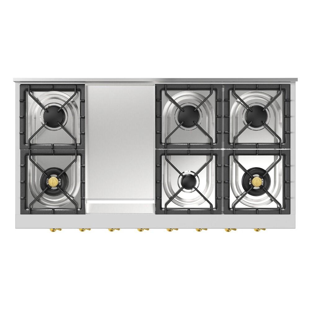Ilve UHCP48FNSSG Ilve Uhcp48Fnssg Nostalgie Ii 48 Inch Built-In Gas Rangetop With Griddle, In Stainless Steel (Natural Gas)
