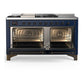 Ilve UM60FSQNR3MBB Ilve Um60Fsqnr3Mbb Majestic Iii 60 Inch Dual Fuel Range With 7 Burners, Griddle And French Top, Dual Function Burner With Up To 25,000 Btu (Natural Gas, Solid Door, Midnight Blue, Burnished)