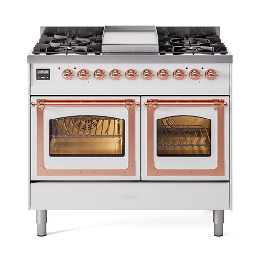 Ilve UND40FNMPWHP Ilve Und40Fnmpwhp Nostalgie Ii Noblesse 40" Dual Fuel Range (Natural Gas, Triple Glass Door, White, Copper)