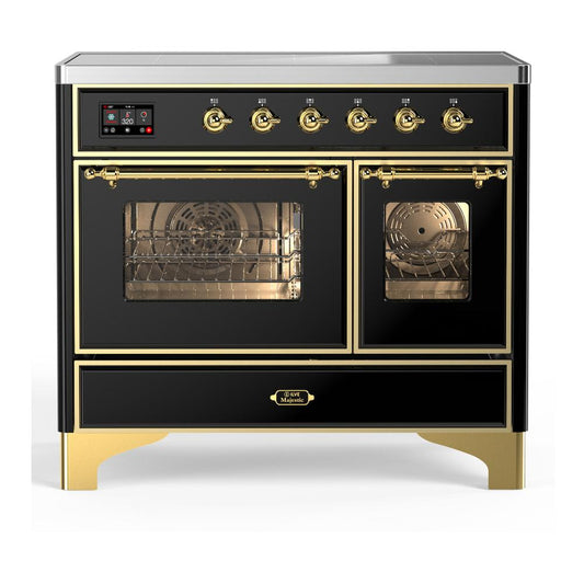 Ilve UMDIB40NR3BKG Ilve Umdib40Nr3Bkg Majestic Iii 40 Inch Induction Range With 6 Elements, 3.82 Cu. Ft. Total Oven Capacity (Triple Glass Door, Glossy Black, Brass)