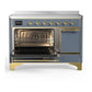 Ilve UMIB48QNR3BGG Ilve Umib48Qnr3Bgg Majestic Iii 48 Inch Induction Range With 6 Elements, 5.02 Cu. Ft. Total Oven Capacity (Solid Door, Blue Grey, Brass)