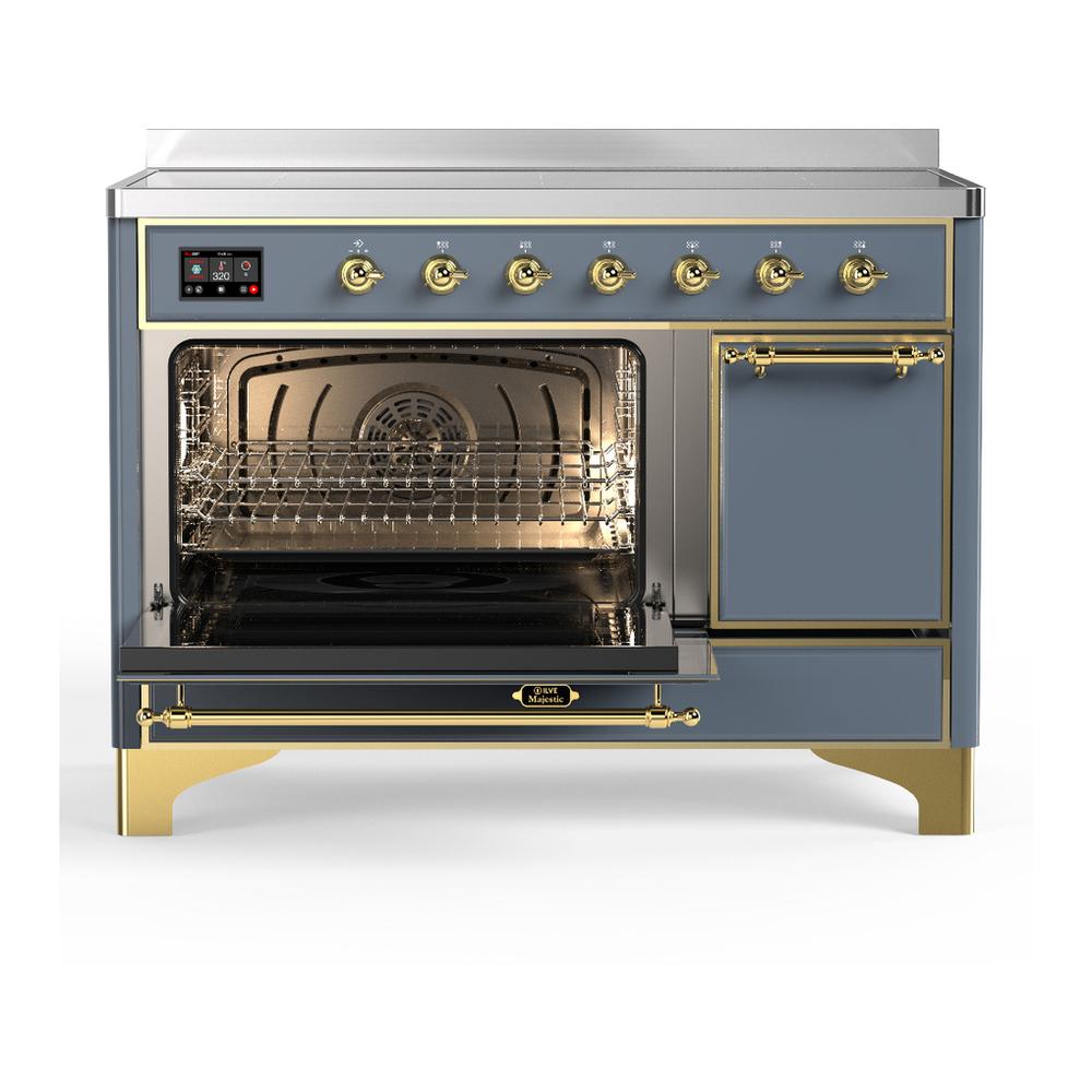 Ilve UMIB48QNR3BGG Ilve Umib48Qnr3Bgg Majestic Iii 48 Inch Induction Range With 6 Elements, 5.02 Cu. Ft. Total Oven Capacity (Solid Door, Blue Grey, Brass)