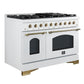 Forno FFSGS621948WHT Forno Antico 48-Inch Freestanding Gas Range, White, Antique Brass Design, 8 Burners, Griddle, Double Ovens, Energy Efficient