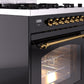 Ilve UP30NMPBKGLP Nostalgie Ii 30 Inch Dual Fuel Liquid Propane Freestanding Range In Glossy Black With Brass Trim