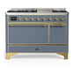 Ilve UM48FQNR3BGG Ilve Um48Fqnr3Bgg Majestic Iii 48 Inch Dual Fuel Range With 8 Burners And Griddle, Dual Function Burner Up To 25,000 Btu (Natural Gas, Solid Door, Blue Grey, Brass)