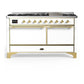 Ilve UM60FQNR3WHGLP Ilve Um60Fqnr3Whglp Majestic Iii 60 Inch Dual Fuel Range With 9 Burners And Griddle, Dual Function Burner Up To 25,000 Btu (Liquid Propane, Solid Door, White, Brass)