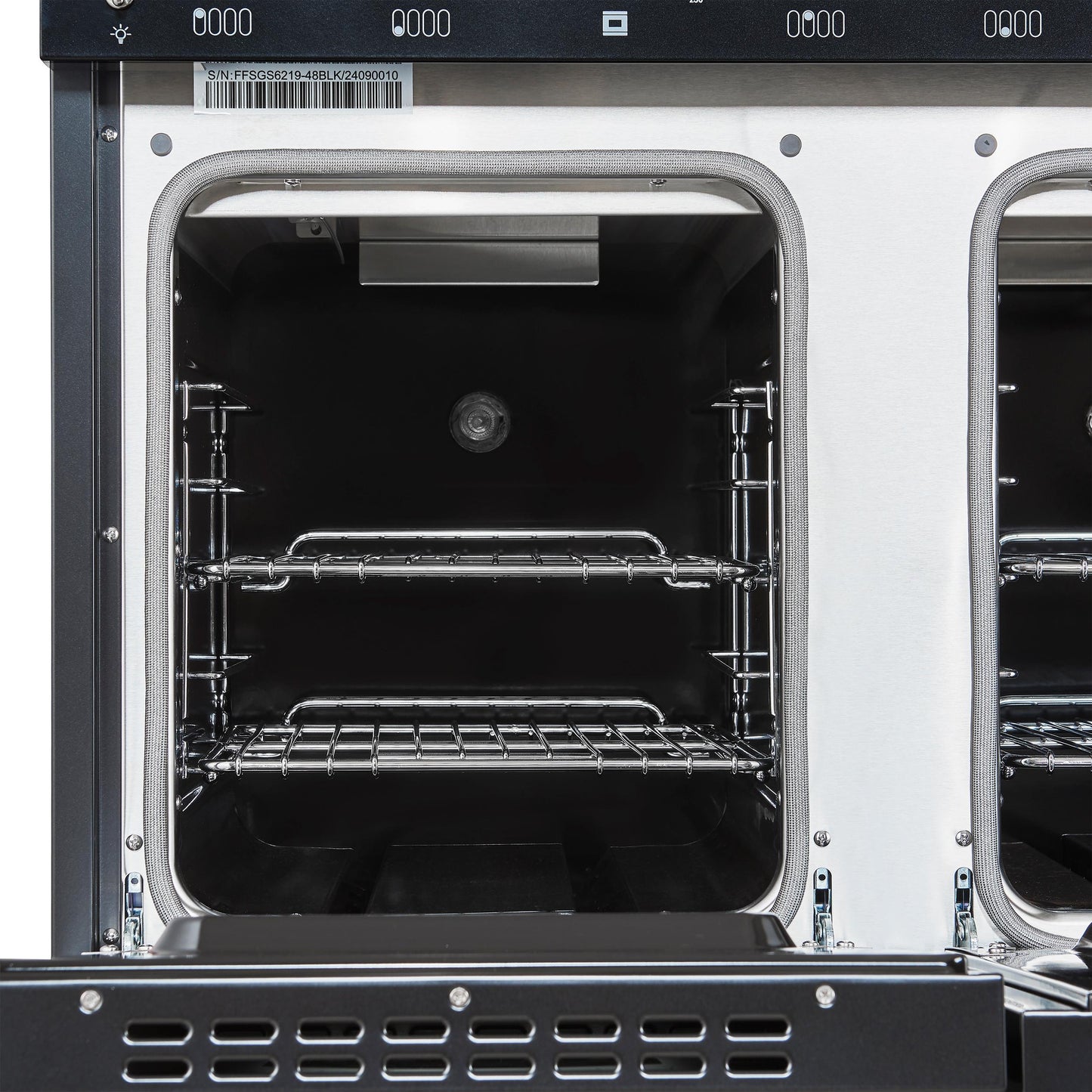 Forno FFSGS621948BLK Forno Antico 48-Inch Freestanding Gas Range, Black, Antique Brass Design, 8 Burners, Griddle, Double Ovens, Energy Efficient