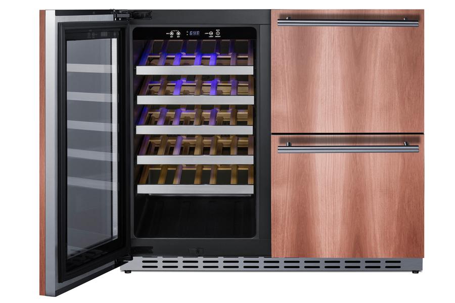 Summit ADRWC36PNR 36" Wide Combination Wine Cellar & 2-Drawer Refrigerator , Ada Compliant (Panel Not Included)