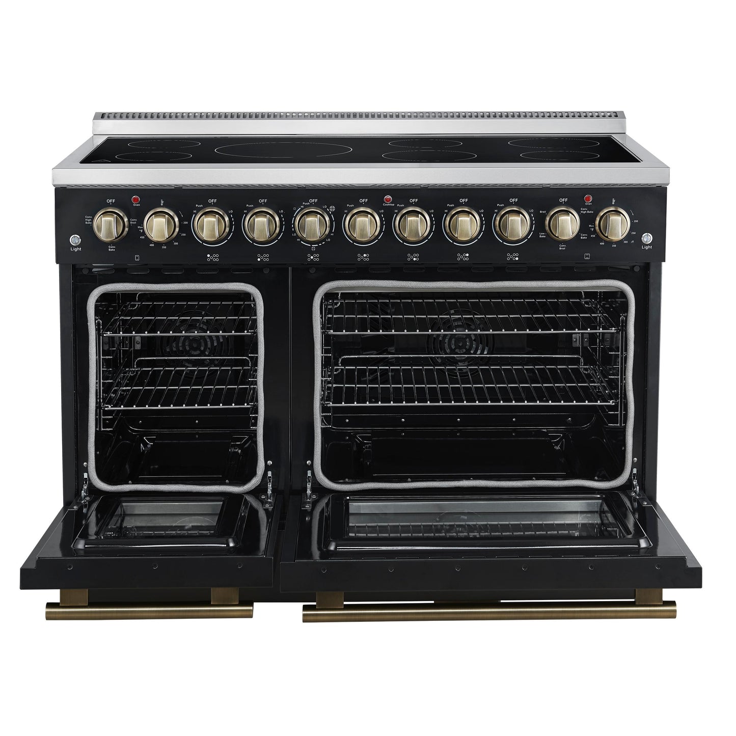 Forno FFSEL601148BLK Forno Paolo 48 Inch Freestanding Electric Range In Black With Antique Brass, 6.7 Cu.Ft, True Convection Oven, Energy Efficient