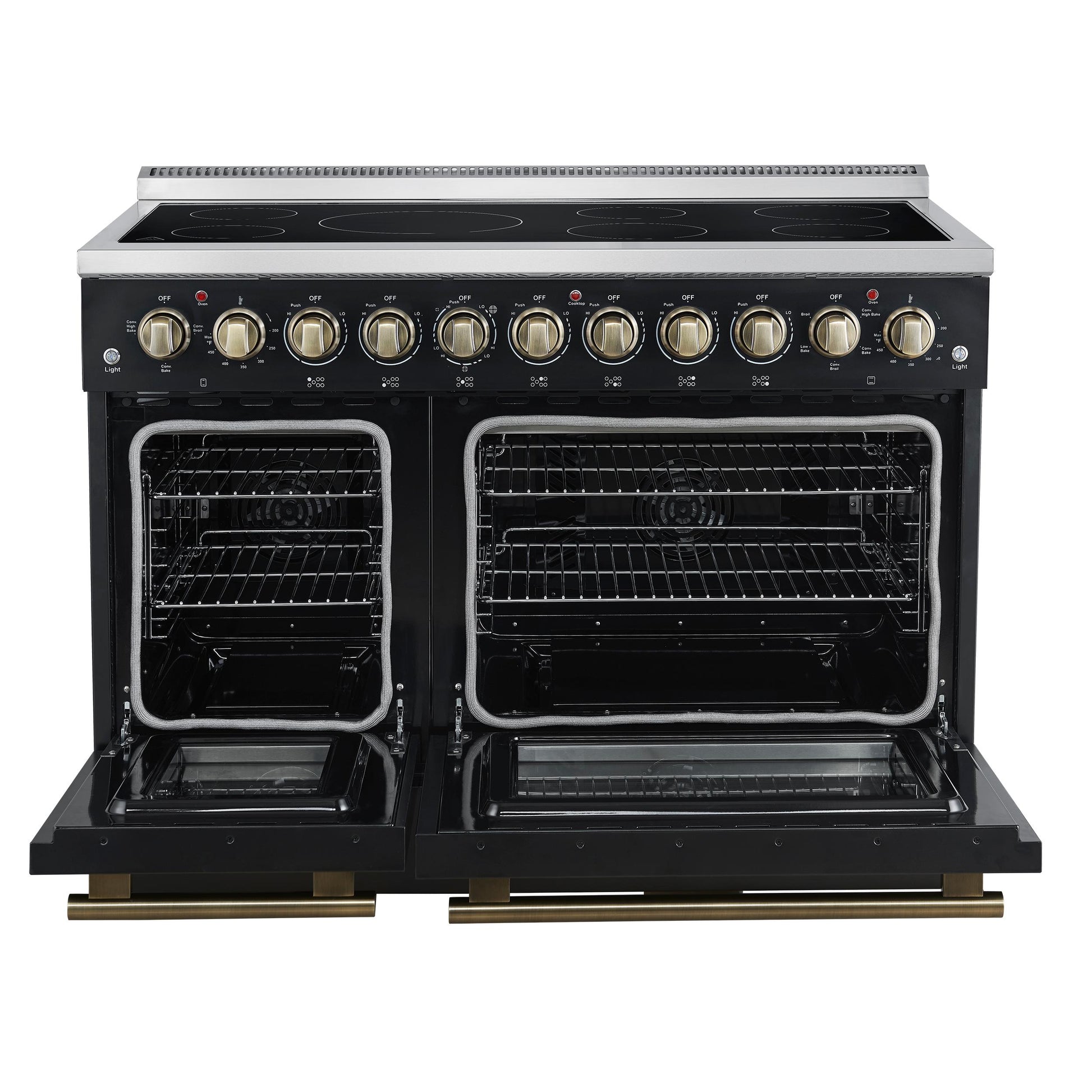 Forno FFSEL601148BLK Forno Paolo 48 Inch Freestanding Electric Range In Black With Antique Brass, 6.7 Cu.Ft, True Convection Oven, Energy Efficient