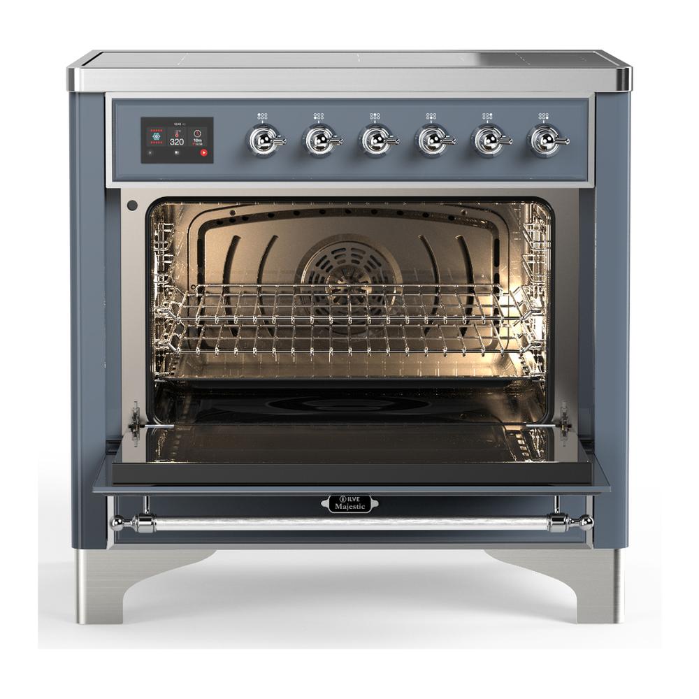 Ilve UMIB36QNR3BGC Ilve Umib36Qnr3Bgc Majestic Iii 36 Inch Induction Range With 6 Elements, 3.5 Cu. Ft. Total Oven Capacity (Solid Door, Blue Grey, Chrome)