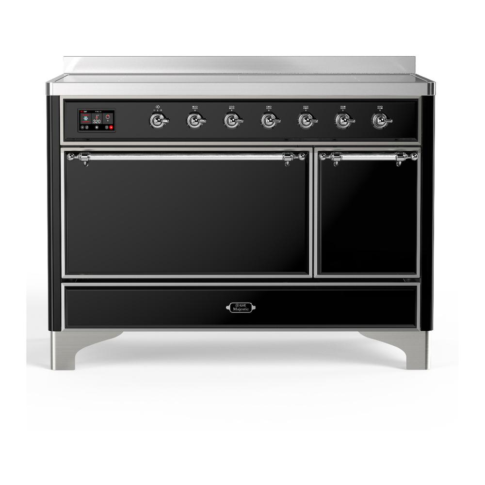 Ilve UMIB48QNR3BKC Ilve Umib48Qnr3Bkc Majestic Iii 48 Inch Induction Range With 6 Elements, 5.02 Cu. Ft. Total Oven Capacity (Solid Door, Glossy Black, Chrome)