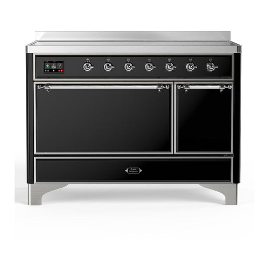 Ilve UMIB48QNR3BKC Ilve Umib48Qnr3Bkc Majestic Iii 48 Inch Induction Range With 6 Elements, 5.02 Cu. Ft. Total Oven Capacity (Solid Door, Glossy Black, Chrome)