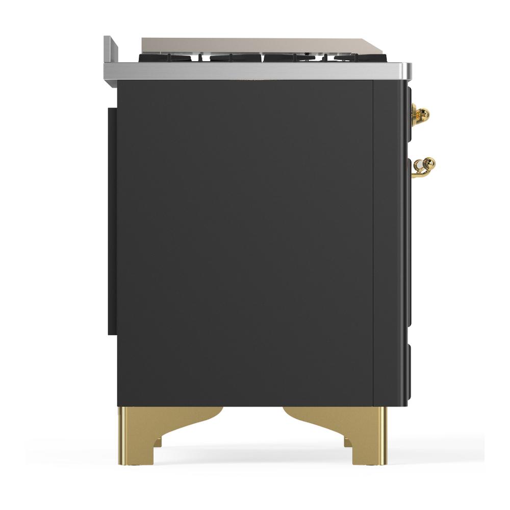 Ilve UM36FQNR3MGG Ilve Um36Fqnr3Mgg Majestic Iii 36 Inch Dual Fuel Range With 6 Black Brass Burners And Griddle, Dual Function Burner Up To 25,000 Btu (Solid Door, Graphite Matte, Brass, Natural Gas)
