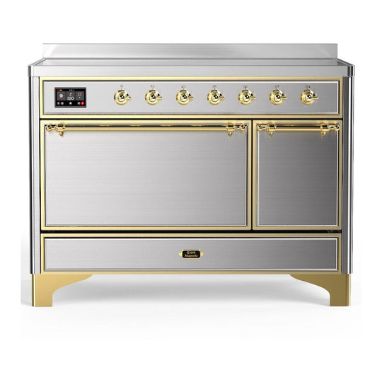 Ilve UMIB48QNR3SSG Ilve Umib48Qnr3Ssg Majestic Iii 48 Inch Induction Range With 6 Elements, 5.02 Cu. Ft. Total Oven Capacity (Solid Door, Stainless Steel, Brass)