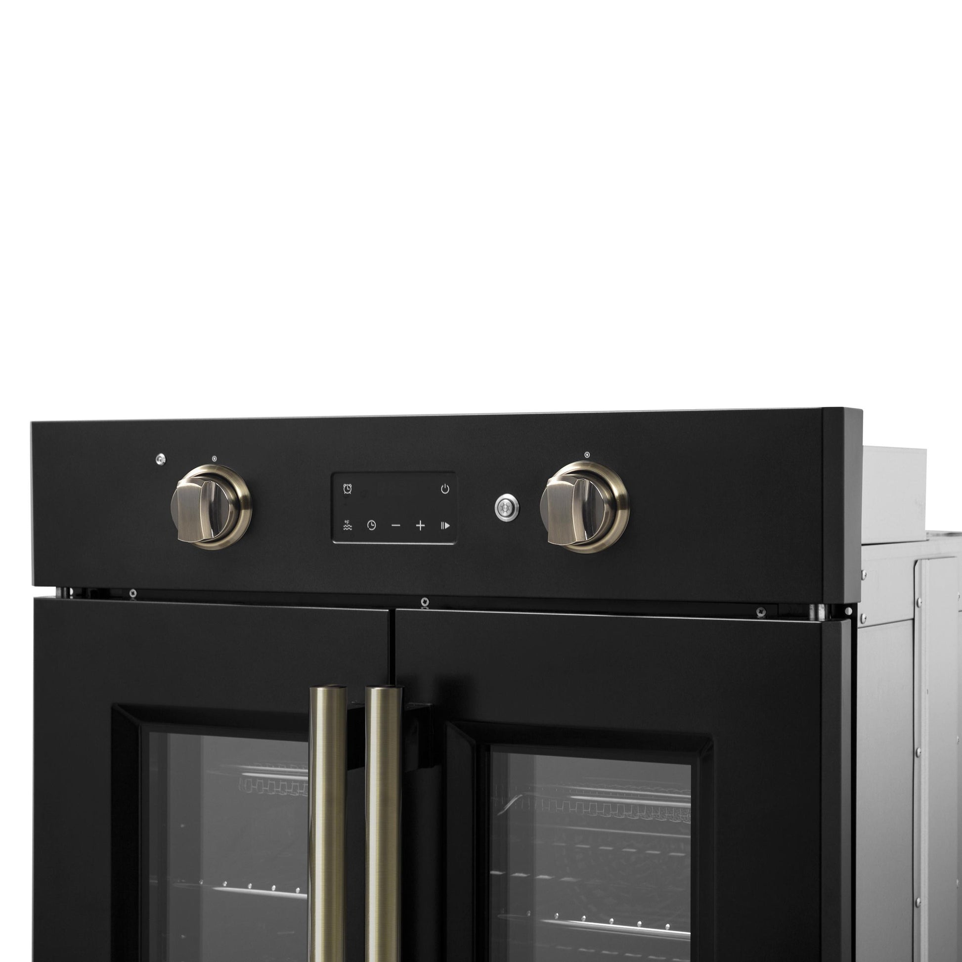Forno FBOEL133330BLK Forno Asti 30-Inch French Door Electric Wall Oven In Black & Antique Brass, 3.68 Cu. Ft. True Convection, 3,600W, Air Fry, Sous Vide, Self-Clean