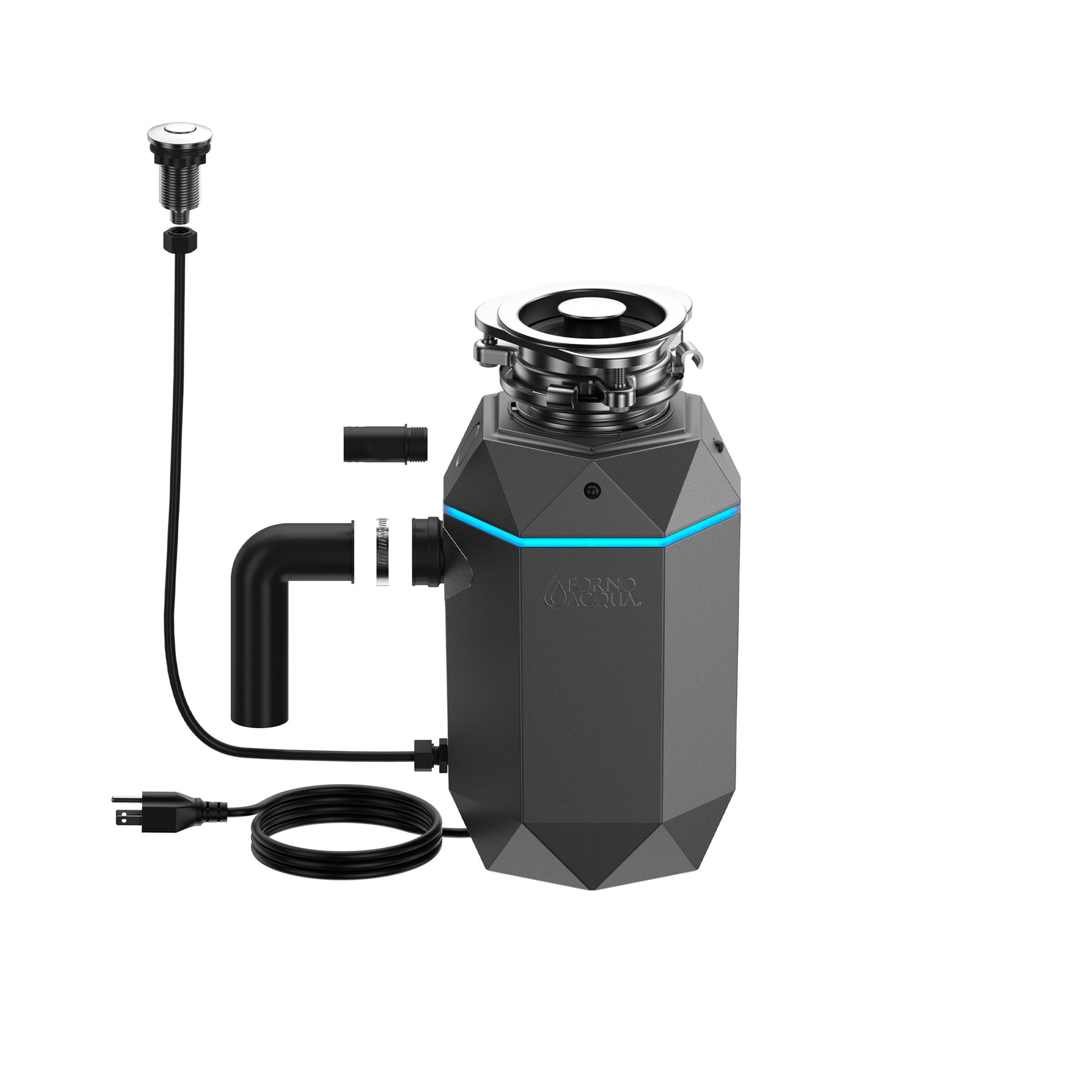 Forno WDD075TA1BO Forno Acqua Brightdiamond Black Onyx 3/4Hp Super Quiet Garbage Disposal Corded With Motion Sensor Cabinet Light & Pre-Wired Air Switch