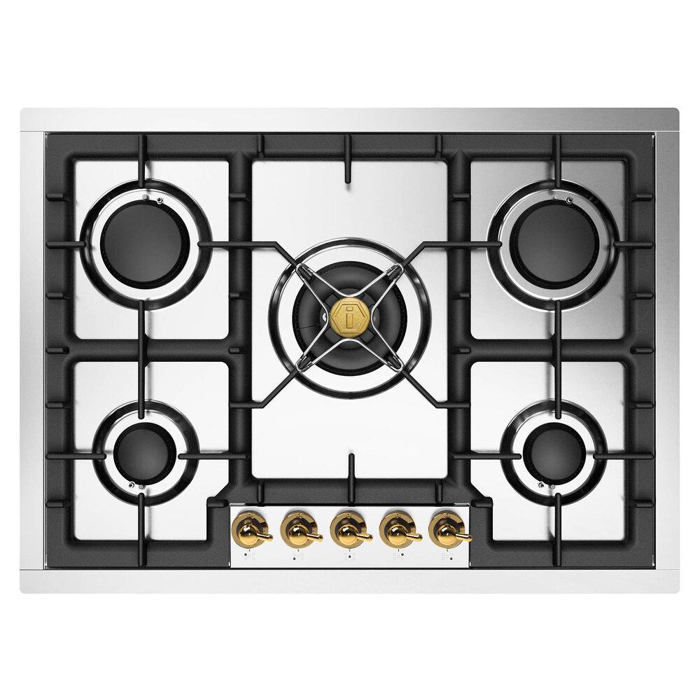 Ilve UHCPT75NSSG Ilve Uhcpt75Nssg Nostalgie Ii 30 Inch Built-In Gas Cooktop With 5 Burners, In Stainless Steel (Natural Gas)