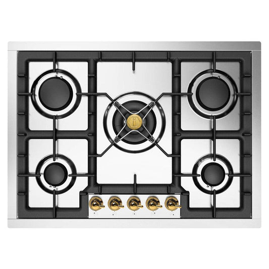 Ilve UHCPT75NSSG Ilve Uhcpt75Nssg Nostalgie Ii 30 Inch Built-In Gas Cooktop With 5 Burners, In Stainless Steel (Natural Gas)