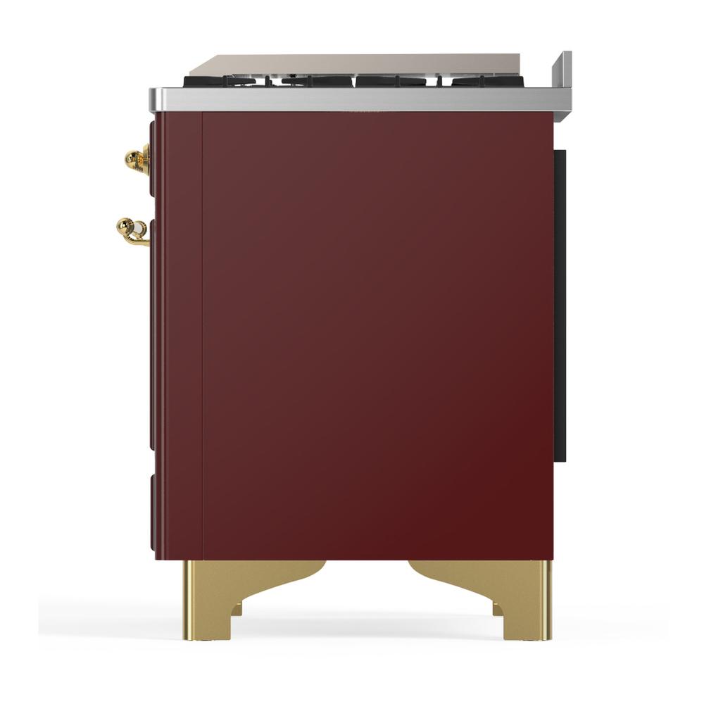 Ilve UM36FQNR3BUGLP Ilve Um36Fqnr3Buglp Majestic Iii 36 Inch Dual Fuel Range With 6 Black Brass Burners And Griddle, Dual Function Burner Up To 25,000 Btu (Solid Door, Burgundy, Brass, Liquid Propane)