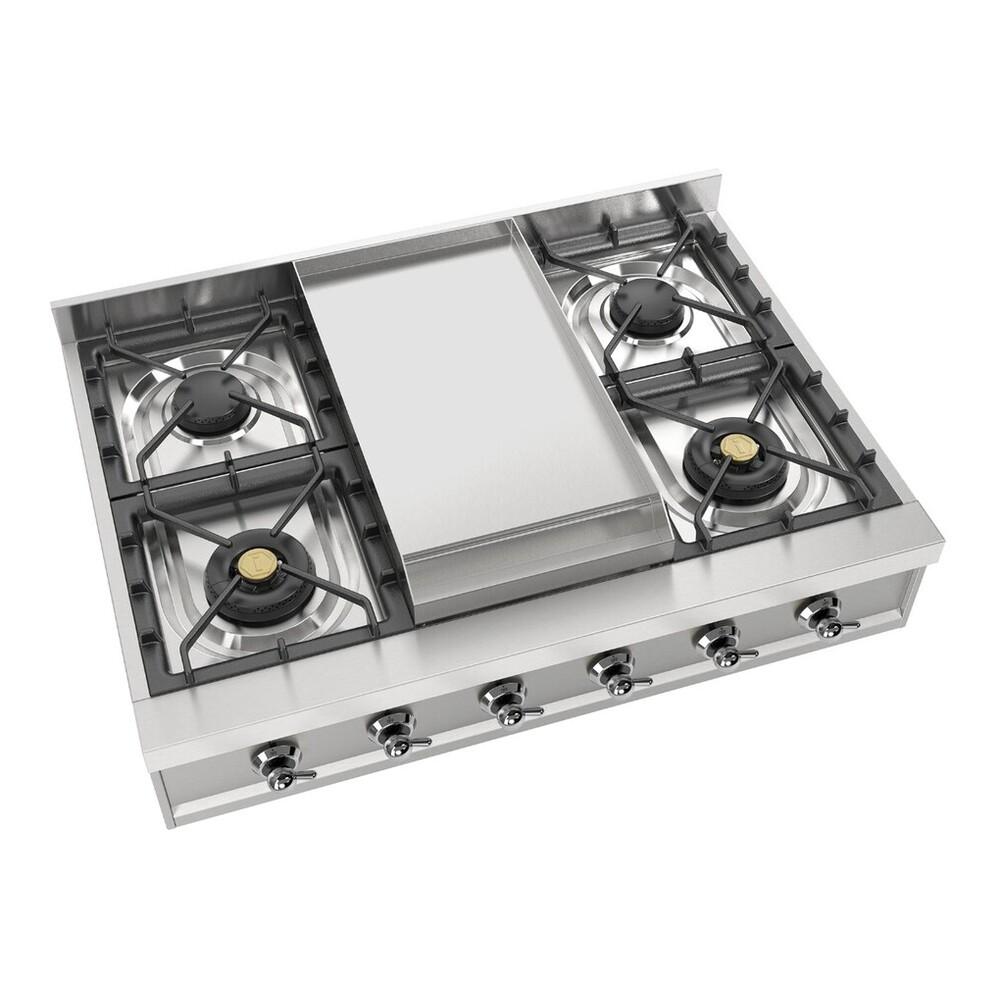 Ilve UHCP36FNSSCLP Ilve Uhcp36Fnssclp Nostalgie Ii 36 Inch Built-In Gas Rangetop With 6 Burners And Griddle, In Stainless Steel (Liquid Propane, Chrome)