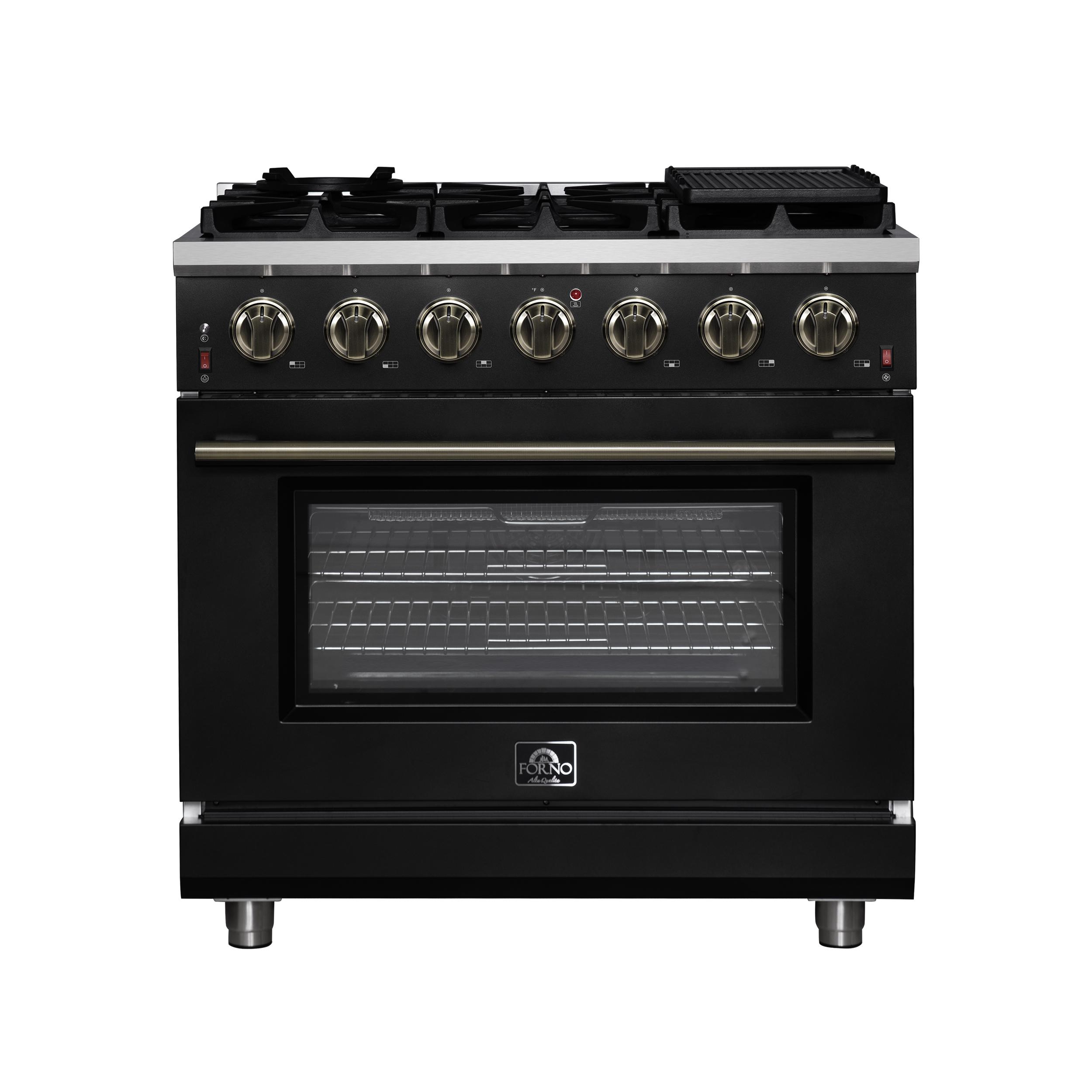 Forno FFSGS623936BLK Forno Massimo 36-Inch Black Freestanding Gas Range, 6 Sealed Burners, Convection Oven, Energy Efficient