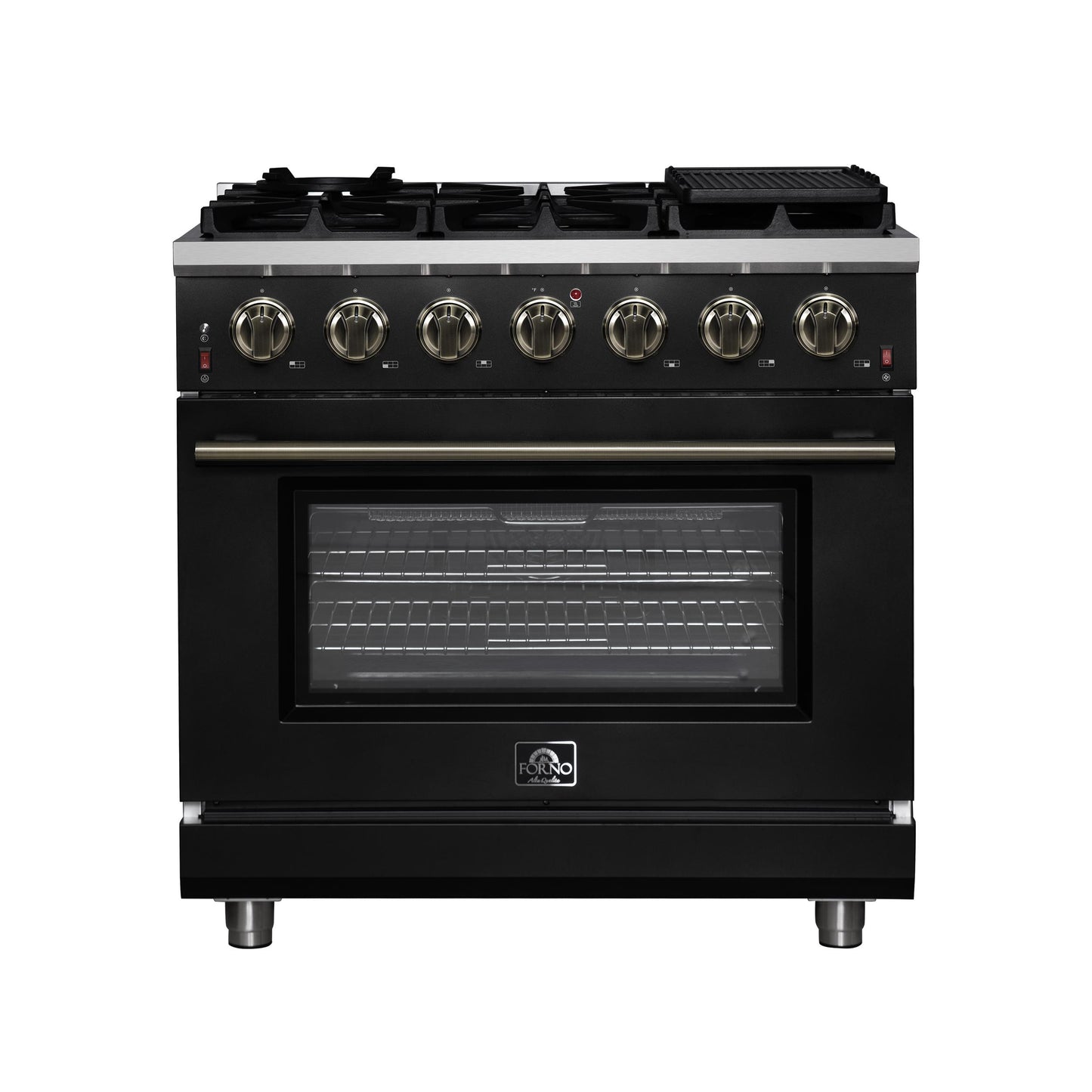Forno FFSGS623936BLK Forno Massimo 36-Inch Black Freestanding Gas Range, 6 Sealed Burners, Convection Oven, Energy Efficient