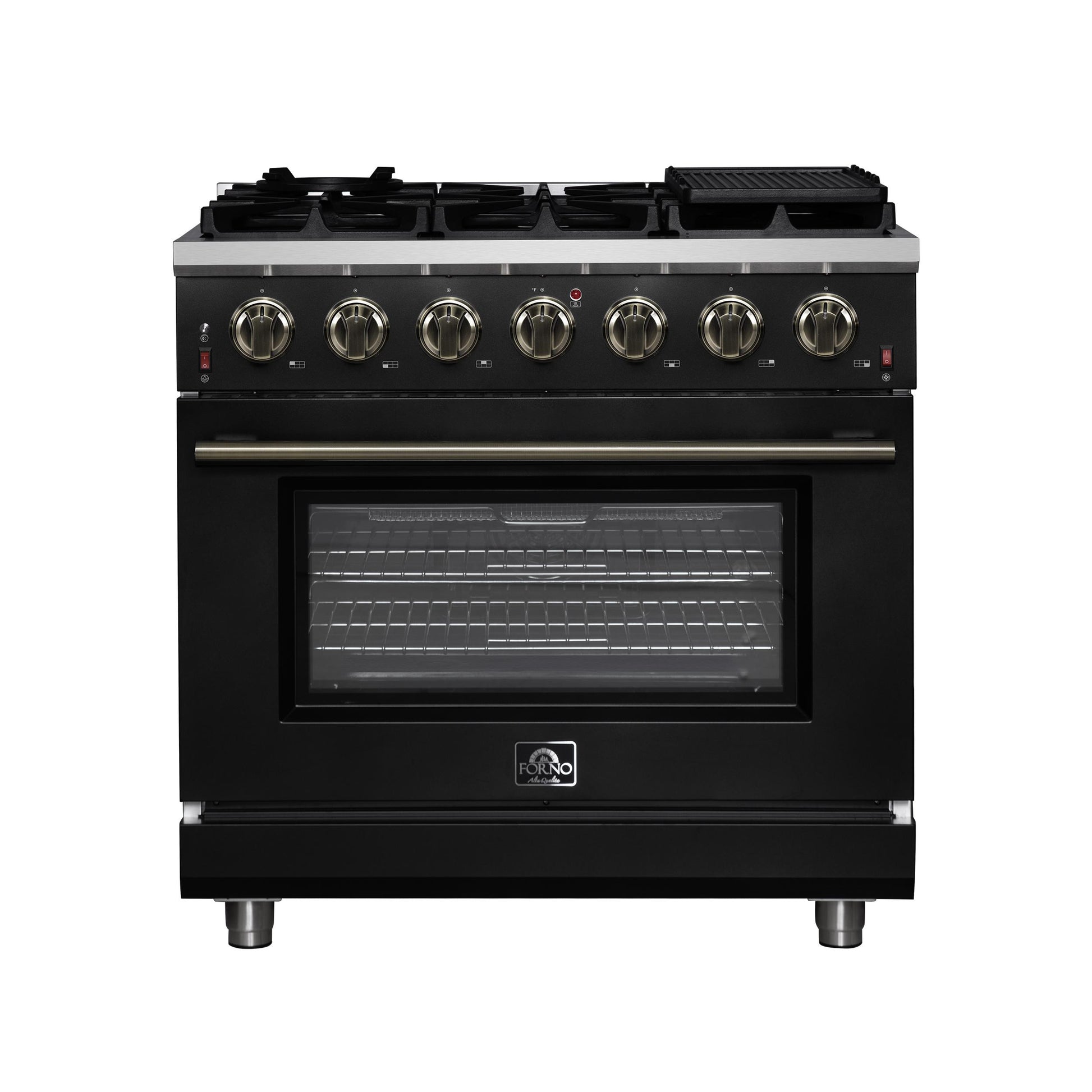 Forno FFSGS623936BLK Forno Massimo 36-Inch Black Freestanding Gas Range, 6 Sealed Burners, Convection Oven, Energy Efficient