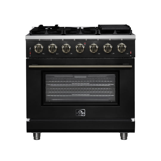 Forno FFSGS623936BLK Forno Massimo 36-Inch Black Freestanding Gas Range, 6 Sealed Burners, Convection Oven, Energy Efficient