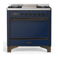 Ilve UM36FQNR3MBBLP Ilve Um36Fqnr3Mbblp Majestic Iii 36 Inch Dual Fuel Range With 6 Black Brass Burners And Griddle, Dual Function Burner Up To 25,000 Btu (Solid Door, Midnight Blue, Burnished, Liquid Propane)
