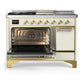 Ilve UM48FSQNR3AWG Ilve Um48Fsqnr3Awg Majestic Iii 48 Inch Dual Fuel Range With 5 Black Brass Burners, Griddle And French Top, Dual Function Burner Up To 25,000 Btu (Natural Gas, Solid Door, Antique White, Brass)