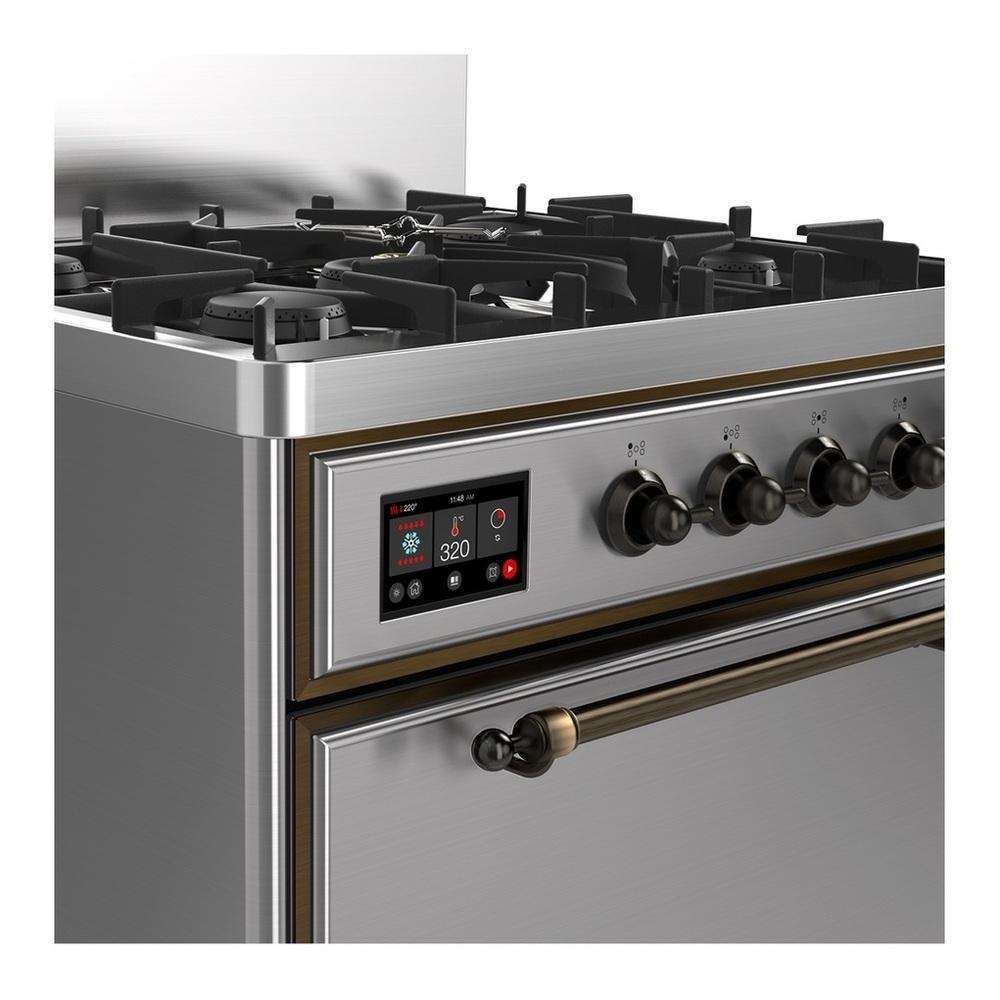 Ilve UM30QNR3SSB Ilve Um30Qnr3Ssb Majestic Iii 30 Inch Dual Fuel Range With 5 Black Brass Burners, Dual Function Burner Up To 25,000 Btu (Natural Gas, Solid Door, Stainless Steel, Burnished)