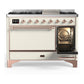 Ilve UM48FQNR3AWP Ilve Um48Fqnr3Awp Majestic Iii 48 Inch Dual Fuel Range With 8 Burners And Griddle, Dual Function Burner Up To 25,000 Btu (Natural Gas, Solid Door, Antique White, Copper)