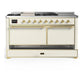 Ilve UM60FSQNR3AWG Ilve Um60Fsqnr3Awg Majestic Iii 60 Inch Dual Fuel Range With 7 Burners, Griddle And French Top, Dual Function Burner With Up To 25,000 Btu (Natural Gas, Solid Door, Antique White, Brass)