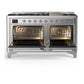Ilve UM60FNR3SSCLP Ilve Um60Fnr3Ssclp Majestic Iii 60 Inch Dual Fuel Range With 9 Burners And Griddle, Dual Function Burner Up To 25,000 Btu (Liquid Propane, Triple Glass Door, Stainless Steel, Chrome)