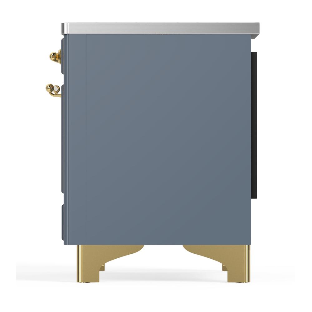 Ilve UMIB36QNR3BGG Ilve Umib36Qnr3Bgg Majestic Iii 36 Inch Induction Range With 6 Elements, 3.5 Cu. Ft. Total Oven Capacity (Solid Door, Blue Grey, Brass)