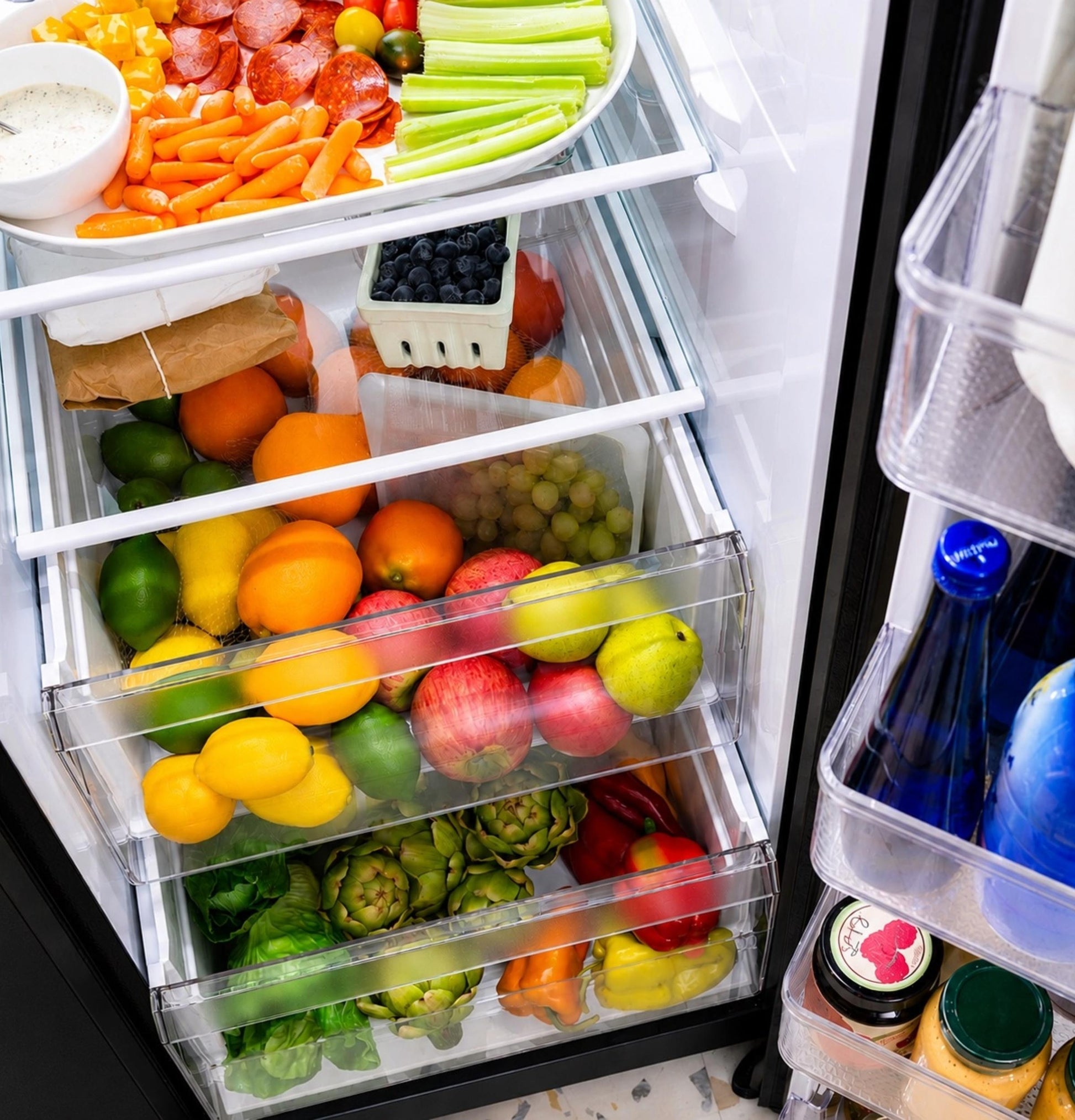 Ge Appliances GZE24NGYBB Ge® Energy Star® 23.6 Cu. Ft. Counter-Depth Side-By-Side Refrigerator With Extra Tall Dispenser And In-Door Icemaker